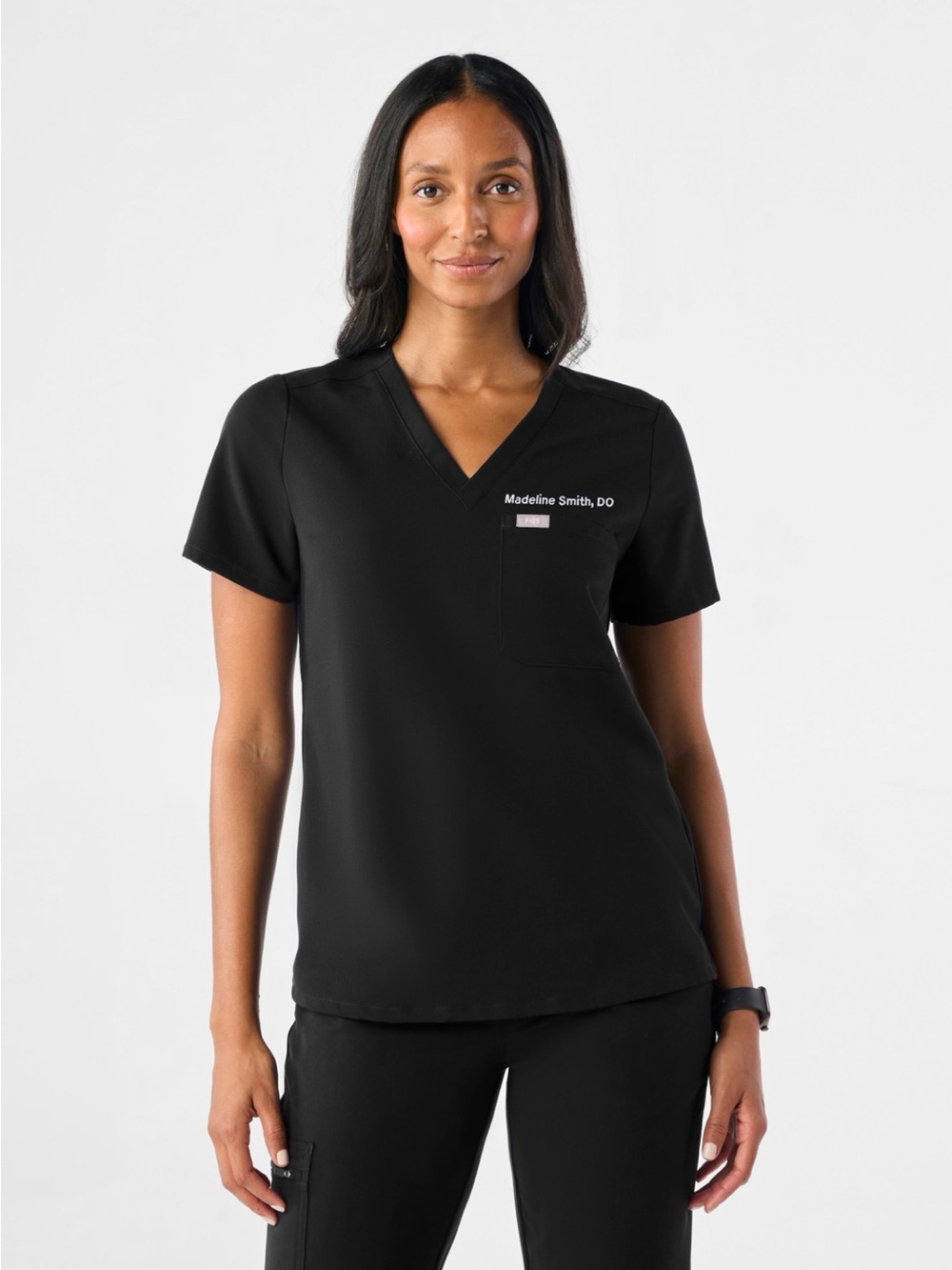 Figs Black V-Neck Medical Scrub Top